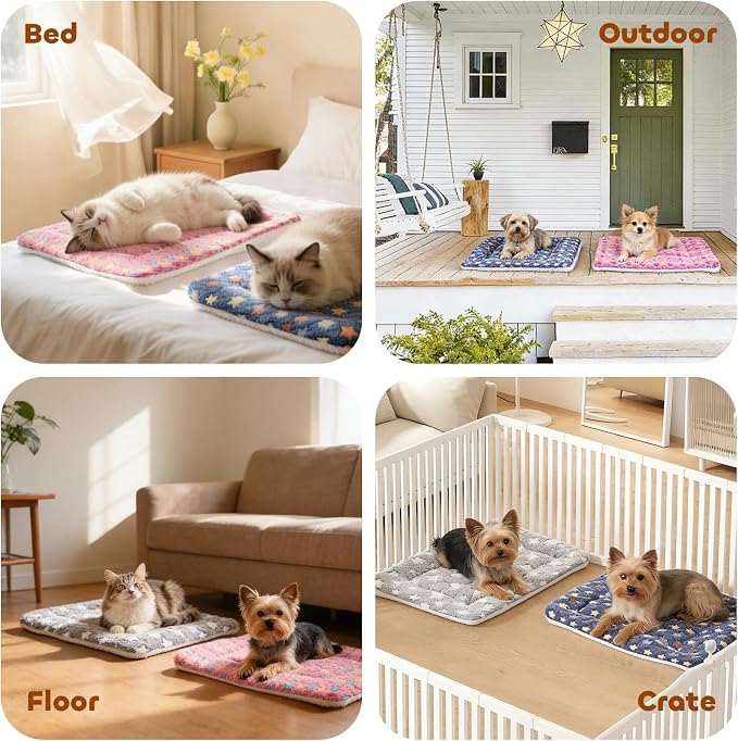 Mora Pets Dog Bed Crate Pad Ultra Soft Pet Bed with Cute Star Print Washable Crate Mat for Large Medium Small Dogs Reversible Fleece Dog Crate Kennel Mat Cat Bed Liner 35 x 22.8 inch Grey