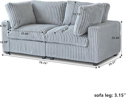 Modular Sectional Sofa/ 78inch Cloud Couches for Living Room/Soft Faux Rabbit Fur Love Seat,2 Seater Wide Convertible Sofa,Covers Washable&Replaceable,Grey