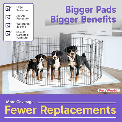 PETSWORLD Mega-Sized Dog Pee Pads (40" x 99") –4XL Gigantic Pet Piddle Pads for Puppy Training, Incontinence–Doggie Absorbent Mat with Adhesive Sticky Tape –Leak Proof, 5-Layer Protection (60 Count)
