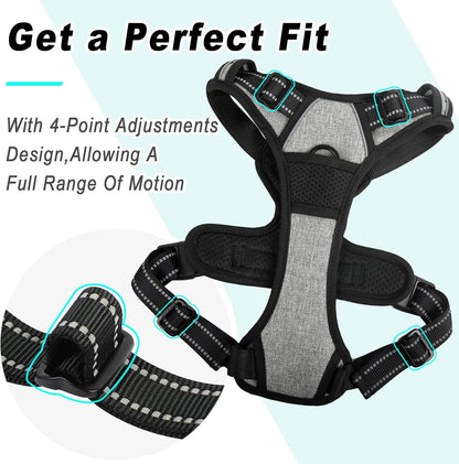 BARKBAY No Pull Dog Harness Large Step in Reflective Dog Harness with Front Clip and Easy Control Handle for Walking Training Running(Flint Gray,L)