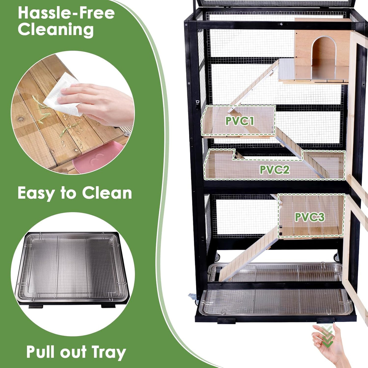 Chinchilla Cage Large Critter Nation Enclosure for Squirrel Chameleon Ferret Rat Guinea Pig Rabbit with Ramps, Chew-Proof Ramps & Slide-Out Tray