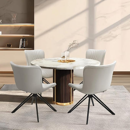 VATROS Dining Chairs Set of 2, 360° Swivel Upholstered Mid-Century Modern Kitchen Dining Room Chairs, Armless Faux Leather Accent Side Chair with Padded Back, Metal Legs for Living Room Bedrooms White