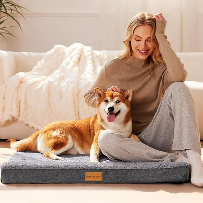 Patas Lague Orthopedic Large Dog Bed Washable Pet Sofa Mat 56''X40'' Grey | Egg-Crate Foam Dog Couch For Large Sized Dogs, Waterproof Removable Cover, Soft Pet Crate Bed With Nonskid Bottom