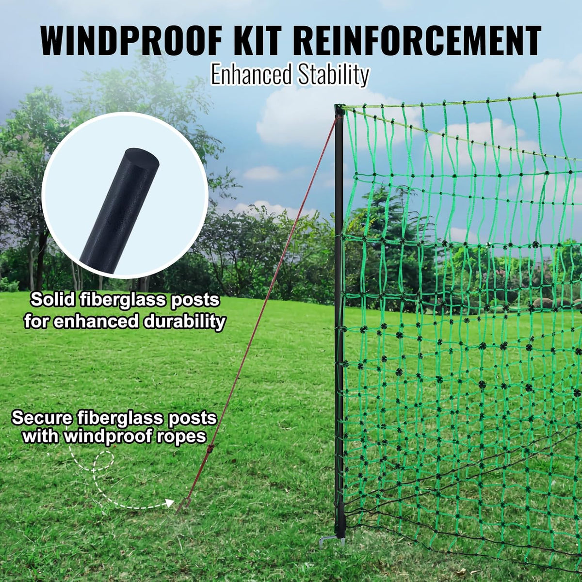 VEVOR Electric Poultry Netting, 48" H x 168' L, PE Net Fencing Kit with Posts & Double-Spiked Stakes, Utility Portable Mesh for Chickens, Ducks, Geese, Rabbits, Used in Backyards, Farms, and Ranches