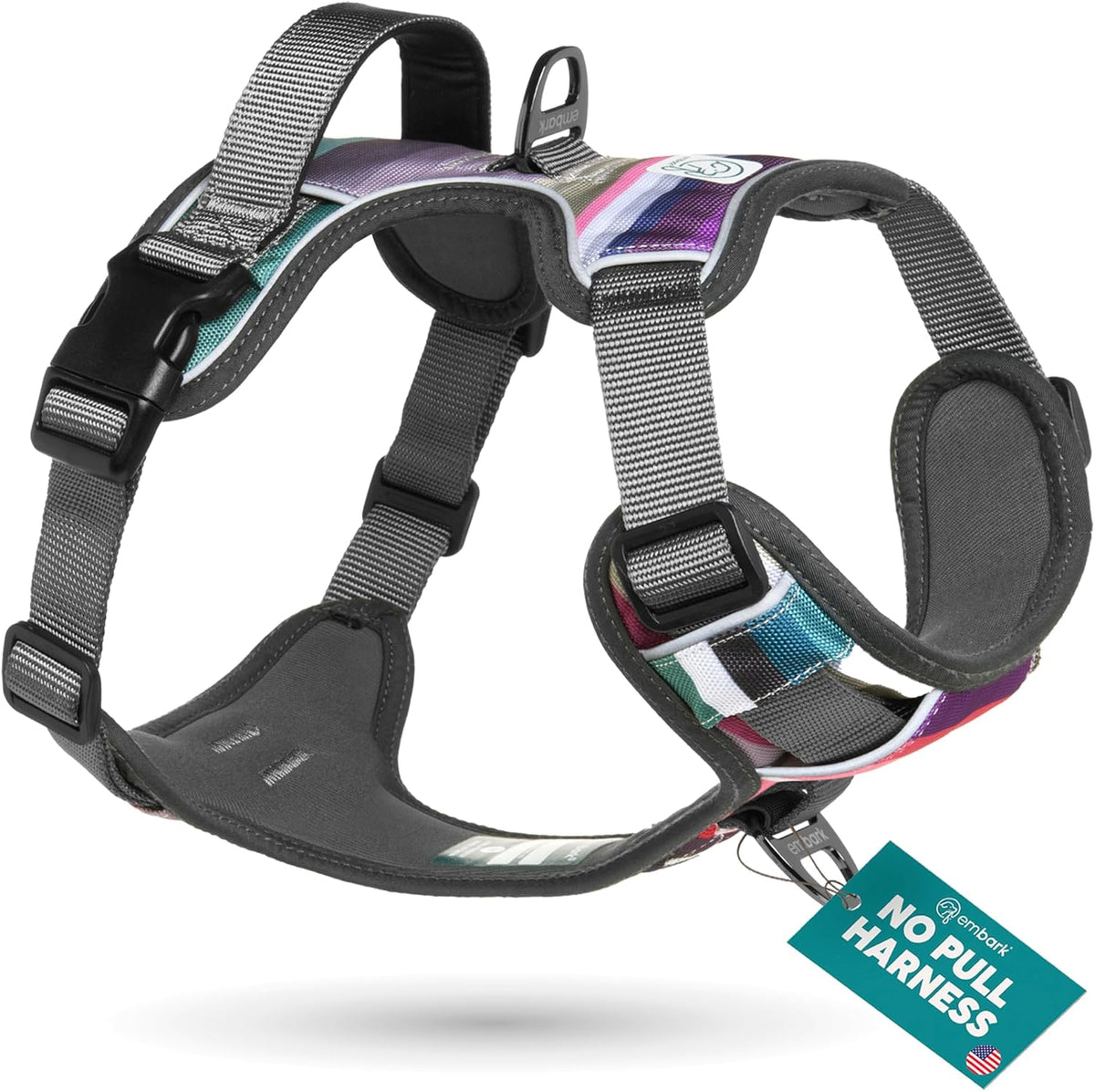 Embark Adventure Dog Harness, No-Pull Reflective Trim Dog Harness for Small, Medium & Large Dogs - Heavy Duty Oxford, 2 Leash Clips & Gel Lined Handle. Soft & Padded Puppy Dog Vest for Any Breed