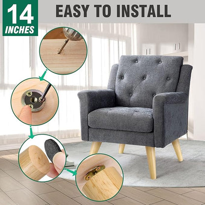 FoDau770 Rubber Wood Furniture Legs 14 Inches, Slant Tapered Wood Feet Mid Century Sofa Legs Set of 4, 5/16" UNC Furniture Feet Replacement Parts for Cabinet Couch Dresser Chair Ottoman Table