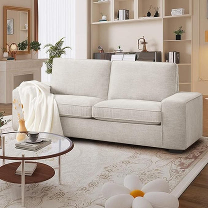 LEISLAND 88.58" Modern Sofas Couches for Living Room, Chenille Sofas & couches with Square Armrest, Removable Low-Back Sofa Cushion and Detachable Sofa Cover/Easy to Install(Beige)
