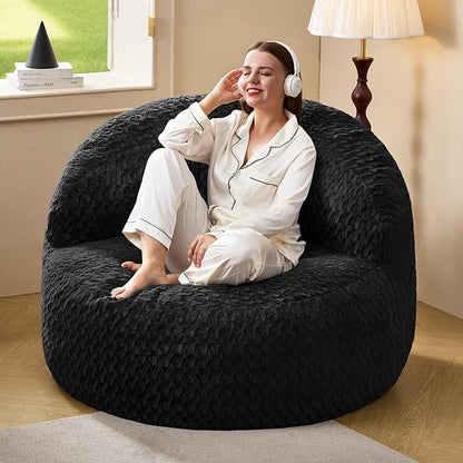 Hobestluk Bean Bag Chair Giant Bean Bag Chairs for Adults Big Bean Bag Chair with Memory Foam Filler Adults Large Beanbag with Faux Fur Cover for Bedroom (Chevron Black,Large)