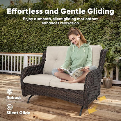 Belord 4 Piece Patio Furniture Set with Fire Pit Table - 41inch 50000 BTU Propane Fire Pit Table with High Back Loveseat Glider Chair and 2 Swivel Rocker Chair for Casual Gathering