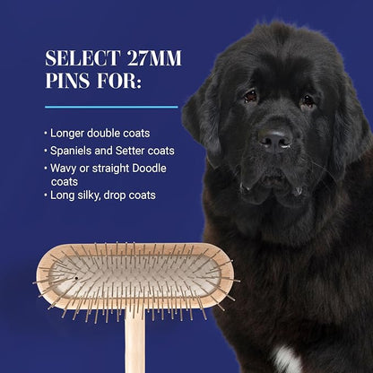Chris Christensen Original Series 27 mm T-Brush - Dog & Cat Grooming Brush, Groom Like a Professional, Stainless Steel Pins, Lightweight Beech Wood Body, Ground and Polished Tips