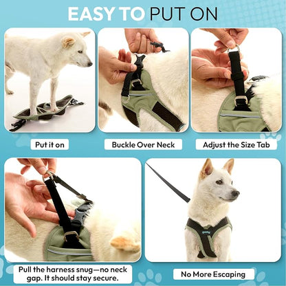 Gooby Escape Free Easy Fit X Step-in Dog Harness, Portland Green, Small | Patented escape-free, tightens on back-out; Choke-free X-frame + V-neck; Quick-release buckle; Reflective trim