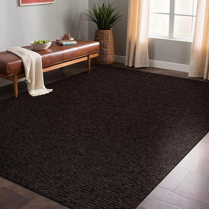 Non Slip Brown Solid Rubber Back Thing Rug for Living Room 3x5 Area Rugs for Kitchen, Rugs for Bedroom, Stain Resistant Easy Cleaning Non Shedding Carpet Brown 3 x 5