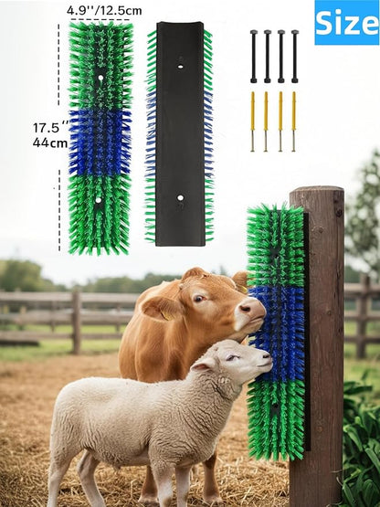 Livestock Scratching Brush, Itch Relief Goat Scratching Post Brush | Wear-Resistant Nylon Bristles, Heavy-Duty Screws, Self-grooming Horse Scratching Post for Goats, Cows, Sheep, Pigs, Donkeys