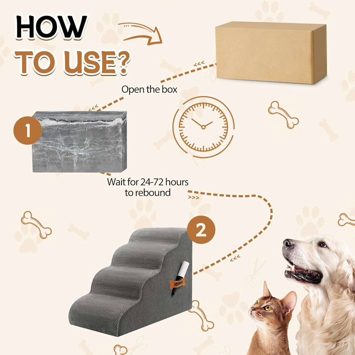 Romrol Dog Stairs Ramp for High Beds Couches, 33D High Density Foam Pet Steps with Durable Non-Slip Waterproof Fabric Cover, Dog Stairs for Small Dogs or Cats or Pets, 4-Step,Grey