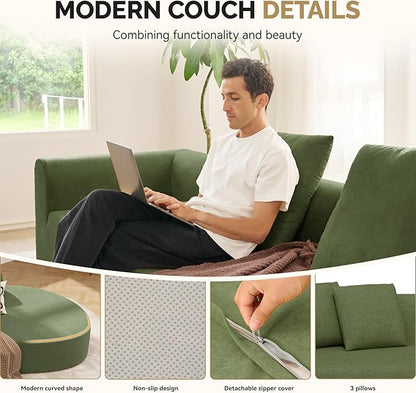128" Oversized Modern Curved Sofa,Boneless Cloud Sectional Couch with Deep Seat,No Assembly Required Chenille Couches for Living Room,Green,1 PCS