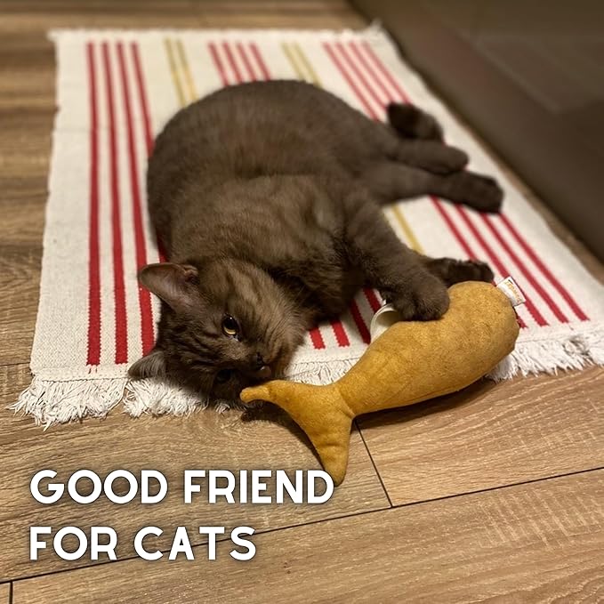 Fish Toy for Cats, Matatabi Silvervine Filled and Help Relief Anxiety, Kitten Catnip Essentials Treats Supplies Large Interactive Chew Big Kicker Toys for Indoor Cat (Golden)
