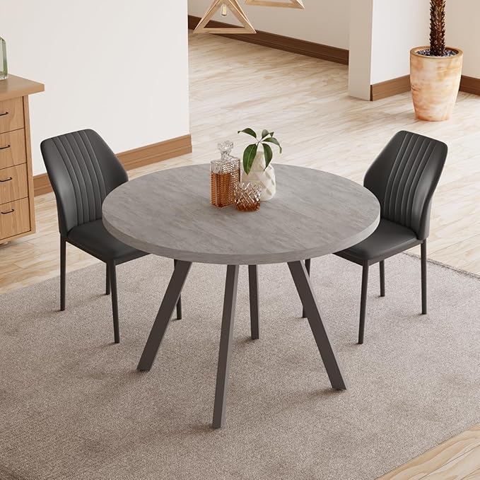 34.6'' Round Dining Table and Chairs for 2, Space Saving Modern Casual Coffee Table Set for Apartment Kitchen Dining Room (Grey Table+2 Balck Chairs)