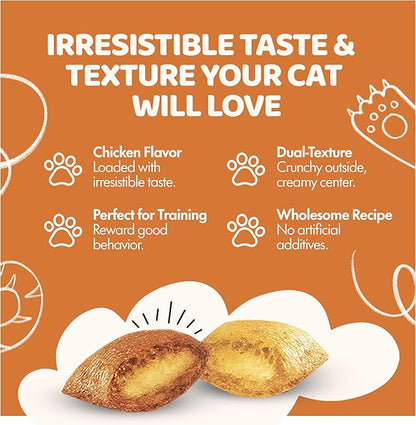 Crunchy Cat Treats – Dual‐Texture Crunch & Creamy Soft Feline Snack Bites for All Life Stages, Great for Training Treat Value Bags (2 Pound, Chicken)