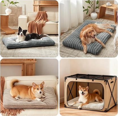 FURTIME Washable Dog Bed Large Sized Dogs, Deluxe Medium Dog Crate Beds | Comfy Fluffy Kennel Pad Anti-Slip Pet Sleeping Mat, Machine Washable Dogs Pillow, 35"x23"x3.5", Brown