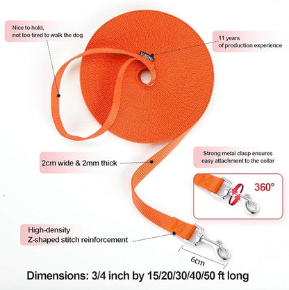 Siumouhoi Dog/Puppy Obedience Recall Training Agility Lead - 15ft 20ft 30ft 40ft 50ft Training Leash - Great for Play, Camping, or Backyard - Orange 20ft (20Feet, Orange)