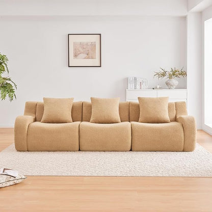 Camel 3-Seater Cloud Couch, Modern Teddy Fabric Boneless Sectional Sofa in a Box for Living Room, Modular Floor Couch, Deep Seat, No Assembly Required, Sofas para Sala