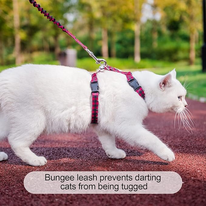 BEAUTYZOO Cat Harness and Leash Set Escape Proof for Walking, Kitten Soft Adjustable Vest Harnesses for Small Medium Large Cats, Easy Control Breathable Plaid Ribbon Nylon for Outdoor Indoor Use