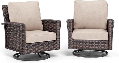 SUNSHINE VALLEY Patio Wicker Swivel Chairs Set of 2, Outdoor High Back Chairs with 5.5" Waterproof Cushions, Outdoor Furniture Set for Deck Porch and Yard, Peacock Blue