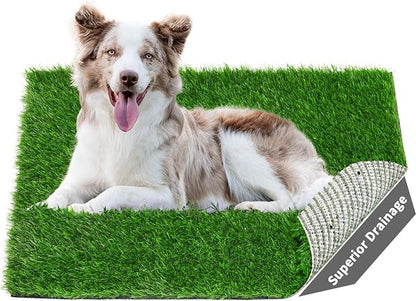 2 Pack Artificial Dog Grass Pee Pad 26" x 17", Indoor Potty Training Turf | Easy to Clean, with Drainage, Reusable, Realistic, Fake Grass Mat, for Apartment, Balcony, Outddor Use