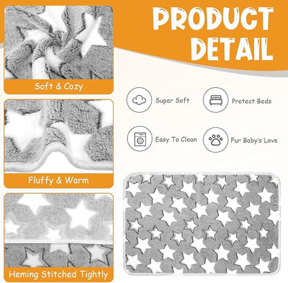 Tatuo 4 Pack Fleece Dog Blankets for Puppy Cats Multi-Size Sleep Mat for Pet Guinea Pig Soft Washable Crate Bed Puppy Teething Toys Print Pattern Warm Blanket Indoor (Gray,30 x 20.5 Inch,Star)