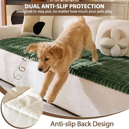 FUANGUI 2 Pack Waterproof Couch Cover for Dogs Pets Sofa Protector | Non-Slip Washable Fuzzy Soft Sofa Slipcover for 2 PCS L Shaped Sofa Pet Friendly, 27.6" x 59.1"+27.6" x 70.9",Dark Green
