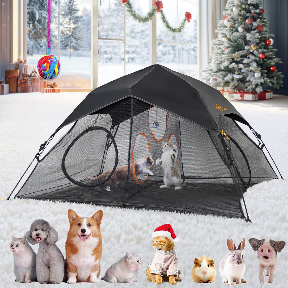 Outdoor Cat Play Tent for Indoors and Outdoors (X- Large Portable Pet House, Outdoor Cat Enclosure for Cats, Rabbits and Small Animals Easy to Connect with Run Tunnels, Cubes (Patented)