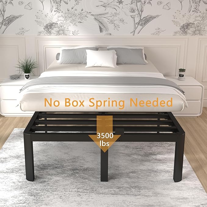 ITIMIDI 16 Inch Bed Frame King Size, Safety Design with Rounded Corner Legs and DIY Headboard, King Size Platform with Storage Space, Heavy Duty Foundation, Noise Free, No Box Spring Needed, Black