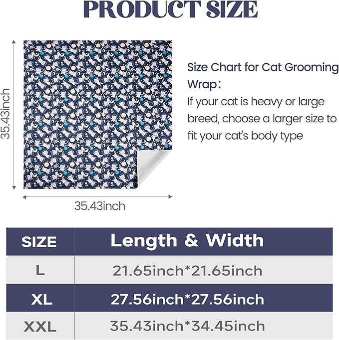 35.4'' Cat Wrap for Cutting Nails, Cat Restraint for Nail Clipping, Cat Swaddle Wrap for Adult Cats, Cat Burrito Wrap Can Be Applied to Cat Nail Trimming, XX-Large, Within 22lbs