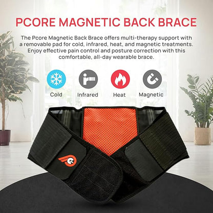 PRIMEKINETIX Pcore Dynamic Lower Back Support Belt - Adjustable Lumbar Brace for Pain Relief with Heat & Ice Therapy - Posture Corrector for Men Women - Breathable Core Support Belt, Size S