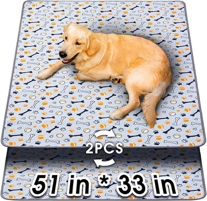 Hompet Washable Pee Pads for Dogs, 51"x33", 2-Pack Thick Heavy Absorbency Reusable, Non-Slip, Green, Pet Training Pads for Puppy Playpen, Crate, Potty, Floor, Bed, Sofa