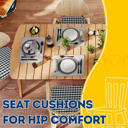 AAAAAcessories D-Shaped Chair Cushions, 2" Thick Dining Chair Pads with Ties and Removable, Machine-Washable Cover, 17" x 16", Checkered Black/White