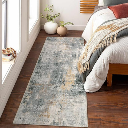 Lahome Modern Abstract Runner Rug - 2x8 Grey Hallway Long Bathroom Rugs with Rubber Backing, Kitchen Carpet Non Skid Indoor Floor Runners for Entryway Laundry Living Bedroom 2' x 8'