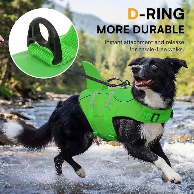 Dog Life Jacket High Flotation, Reflective Dog Life Vest for Swimming, Adjustable Dogs Life Preserver Rescue Handle Spring Summer Pool for Small, Medium, Large Dogs (BrightGreen,XXL)