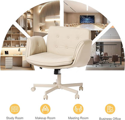 SunSettler Criss Cross Office Chair, PU Leather Gaming Chair with Armrests & Wheels, Comfortable Adjustable Swivel Computer Office Desk Chairs, Vanity Chair for Make Up, Home, Bed Room (White)