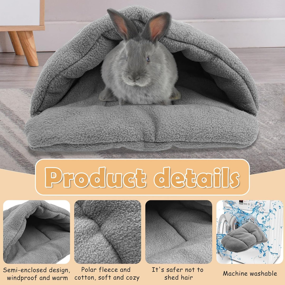 kathson Rabbit Cave Sleeping Bed Guinea Pig Hideout Cozy House Pet Soft Warm Fleece Winter Slipper Cushion Small Animal Nest Cage for Ferrets Squirrel Hamster Chinchilla Rat Hedgehog Bunny