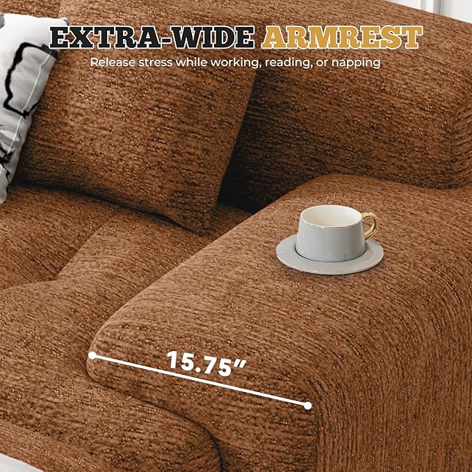 158" Modern U Shaped Modular Sectional Sofa, Boneless Couches for Living Room with Ottoman,6 Seater Convertible Chenille Cloud Couch Sofa Set, No Assembly Required, Orange 1 PCS