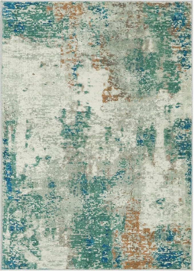 Lahome Modern Abstract Area Rug 5x7 Rugs for Living Room, Washable Accent Bedroom Rug Non-Slip Non Skid, Indoor Floor Contemporary Carpet for Kitchen Bathroom Laundry,Green/Grey