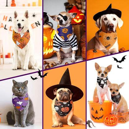 100 Pieces Halloween Dog Bandanas Bulk Pumpkin Ghost Bandanas for Dogs Soft Triangle Bibs Adjustable Triangle for Small Medium Large Pets Halloween Party Costume