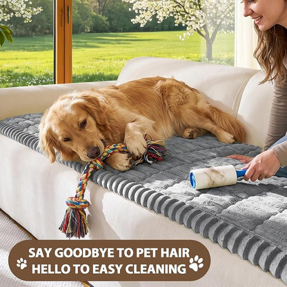 FUANGUI Waterproof Couch Cover Sofa Cover for Dogs and Pets Sofa Protector | Non-Slip Washable Fuzzy Soft Cat Bed Sofa Slipcover for 2-3 Cushion Couch Sofa Pet Friendly, Grey, 27.6" x 94.5", 1 pcs