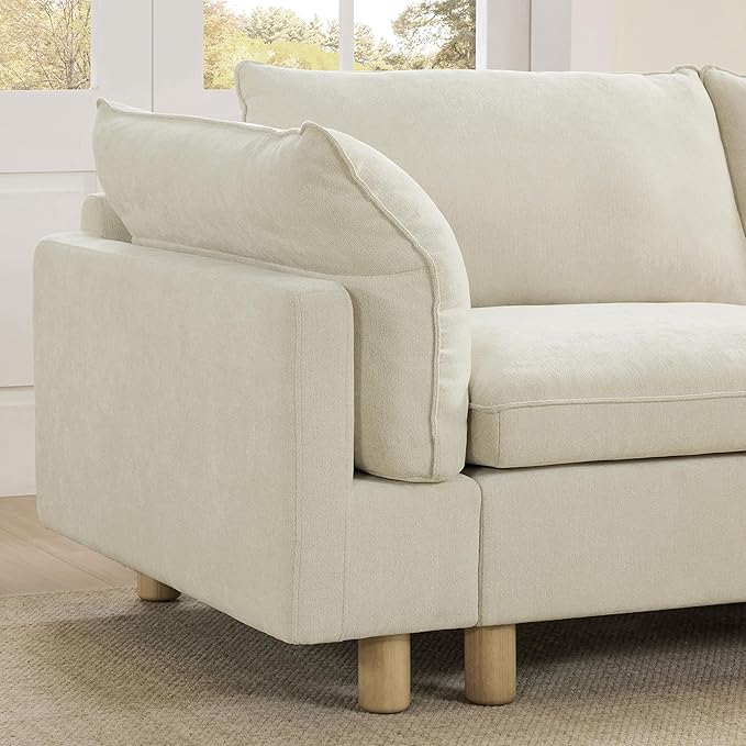 CHITA 127" Super Large Sectional Couches for Living Room, Modular Cloud Couch Sectional Sofa, Premium Fabric Couches, Down Filled, High Density Foam, Chenille in Cream, 3 Seater
