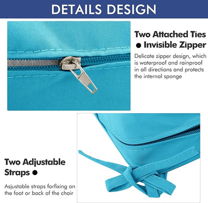 Outdoor Chair Cushions 19 x 19 Inch Waterproof Patio Chair Cushions with Tie 5 Year Color Fastness Thick Outdoor Seat Cushion for Garden Lawn Patio Furniture Teal Set of 2