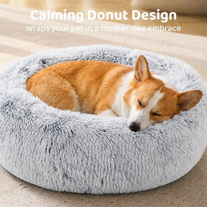 JOLLYVOGUE 23" Dog & Cat Bed, Calming Anti-Anxiety Pet Bed for Small Dogs, Fluffy Donut Cushion for Small and Medium Pets