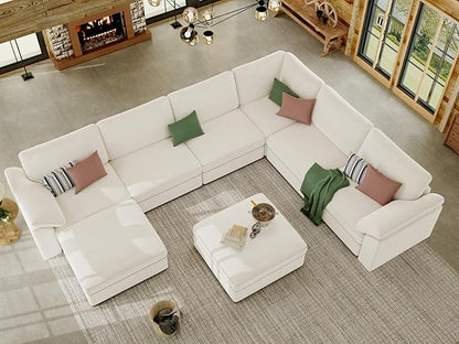 EASE MOOSE Oversized Sectional Modular Sofa，Comfty U Shape Sectional FSC Certified Modern Deep Seat Couch,White Modular Cloud Couch