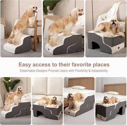 Dog Stairs for High Beds with Tunnel, 4-Step Dog Steps for Small Dogs and Cats, Foldable Pet Stairs for High Bed Climbing, Non-Slip Balanced Pet Step Indoor, Beige