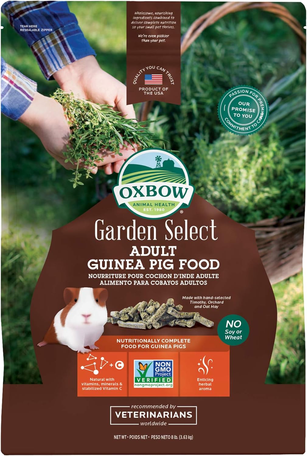 Oxbow Garden Select Guinea Pig Food, Adult, Made Timothy Hay for Guinea Pig, Pet Food Pellets with Vitamin C, Non-GMO, Small Animal Pet Products, Made in USA, High Fiber, 8 lb. Bag